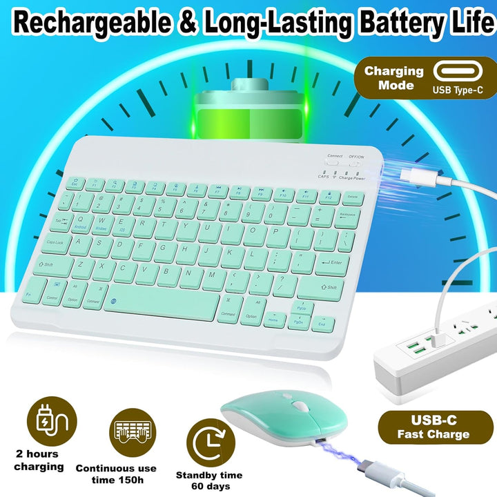 Bluetooth Tastatur Kabellos, Funktastatur Mit Maus,2.4G Maus, Mini Tastatur Ultra-Dünn Wireless Tast