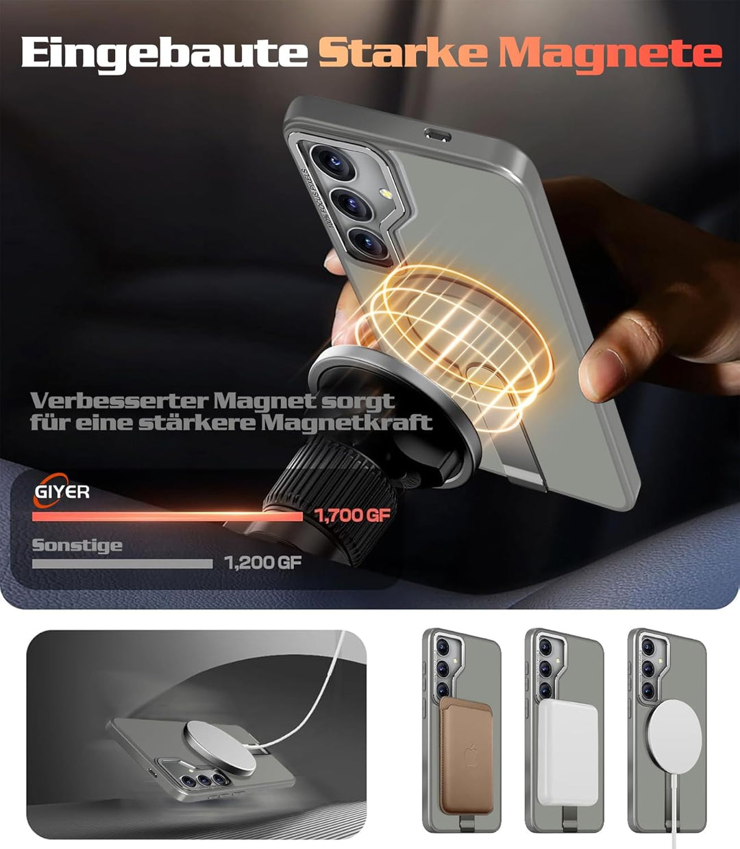 Giyer Magnetisch Handyhülle für Samsung Galaxy S25/S24 Hülle mit Ständer Schutzfolie, Schutzhülle fü