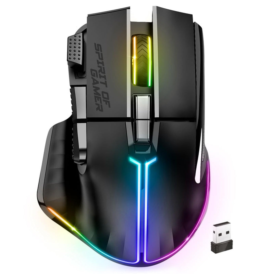 SPIRIT OF GAMER - PRO M5, Kabellose RGB Gaming Maus für PC, 8 Programmierbare Tasten inkl. 1 Rapid F