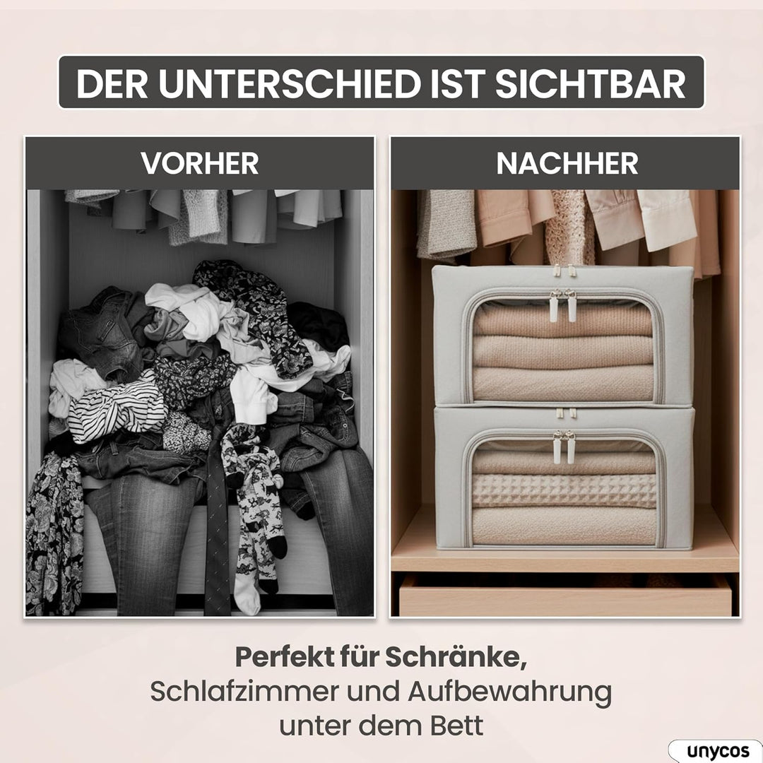 unycos – Aufbewahrungstasche【2 Stück | 24L】 Unterbett Aufbewahrungsbox mit Verstärkt Griff und Trans