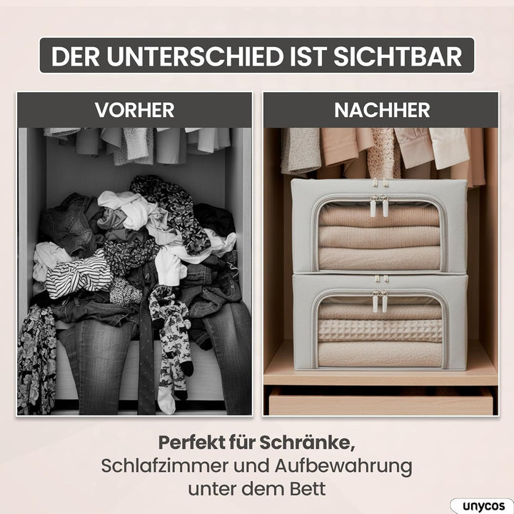 unycos – Aufbewahrungstasche【2 Stück | 24L】 Unterbett Aufbewahrungsbox mit Verstärkt Griff und Trans