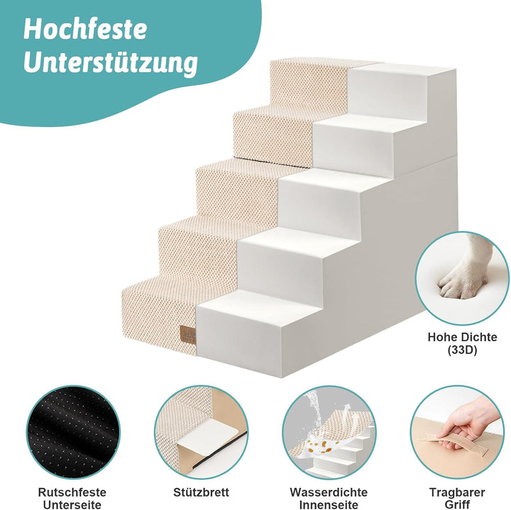 Hundetreppe, 5 Stufen Multifunktionale aus Hochdichtem Schaumstoff für Bett Couch Sofa, 60cm Hoch Ab