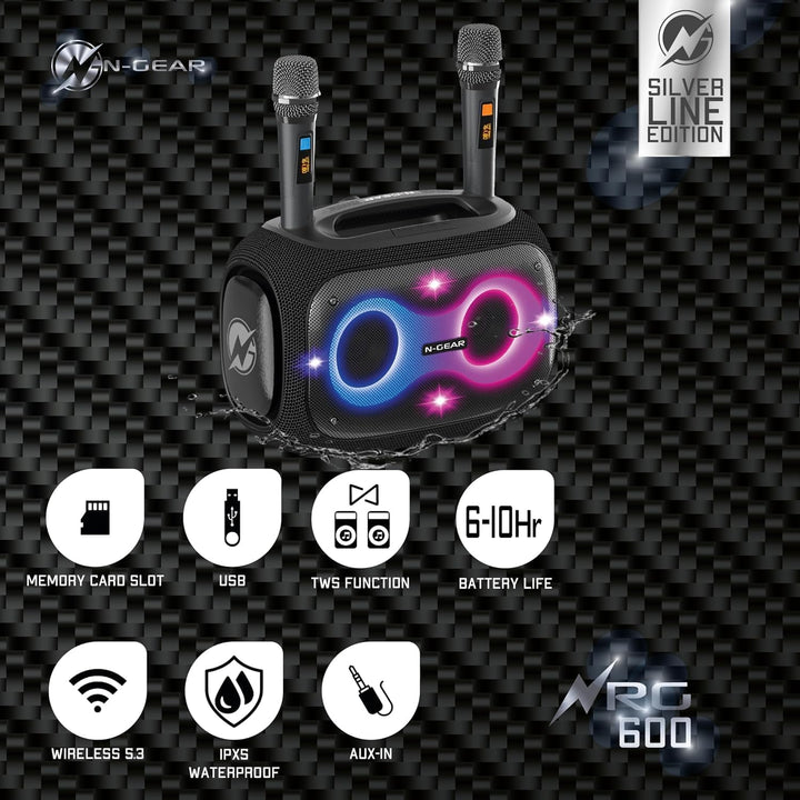 N-Gear NRG 600 Bluetooth Lautsprecher Musikbox - Partybox Bluetooth und Karaoke Maschine mit 2 Mikro