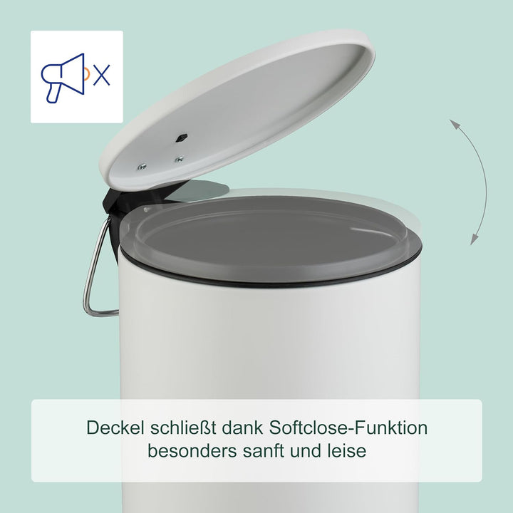 Relaxdays Kosmetikeimer, 3 Liter, Absenkautomatik, entnehmbarer Inneneimer, Metall, Bad Mülleimer mi