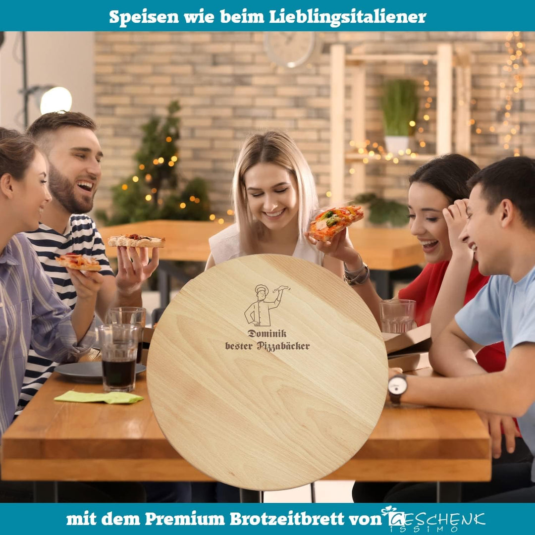 Schneidebrett gross PREMIUM Qualität mit Gravur, Name + Motiv, Servierbrett rund, grosses Brotzeitbr