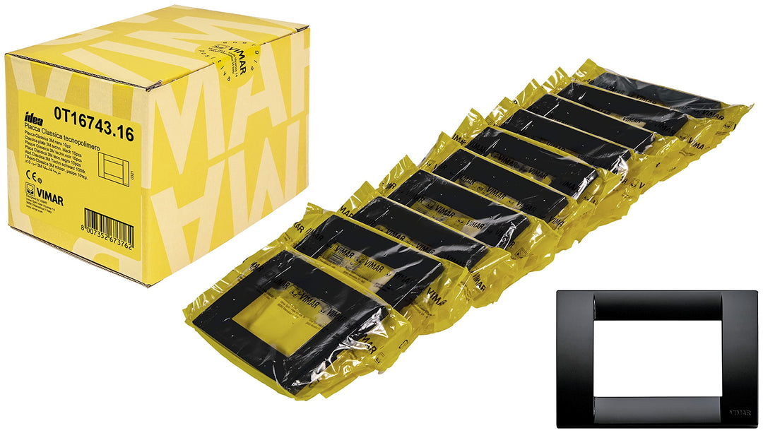 Vimar Idea 0T16743.16 Classic Platte 3 Module Technopolymer, 10 Stück, Schwarz 10 Pezzi, 10 Pezzi