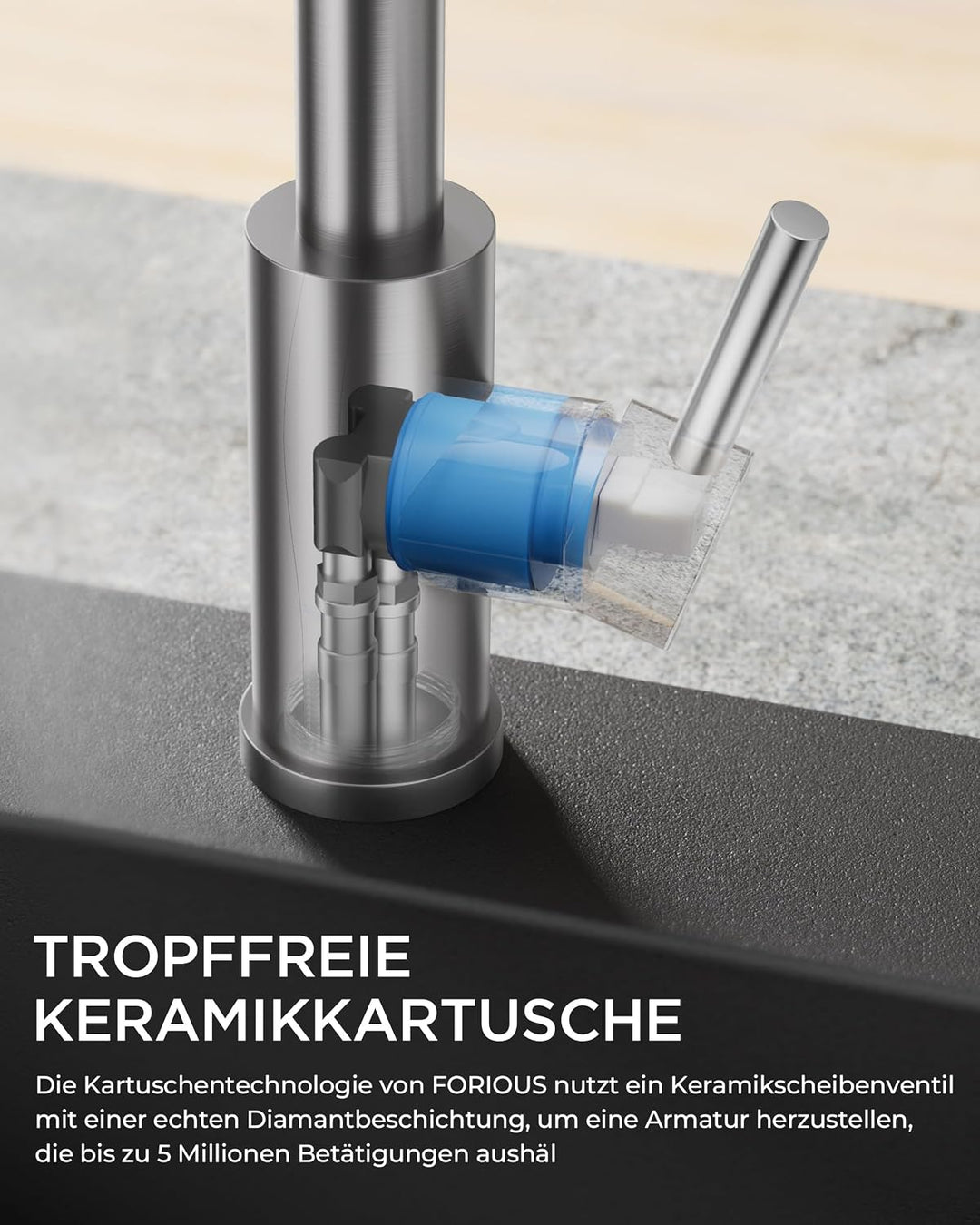 FORIOUS Wasserhahn Küche, Wasserhahn Küche Ausziehbar, 360° Schwenkbar Spiralfeder Spültischarmatur