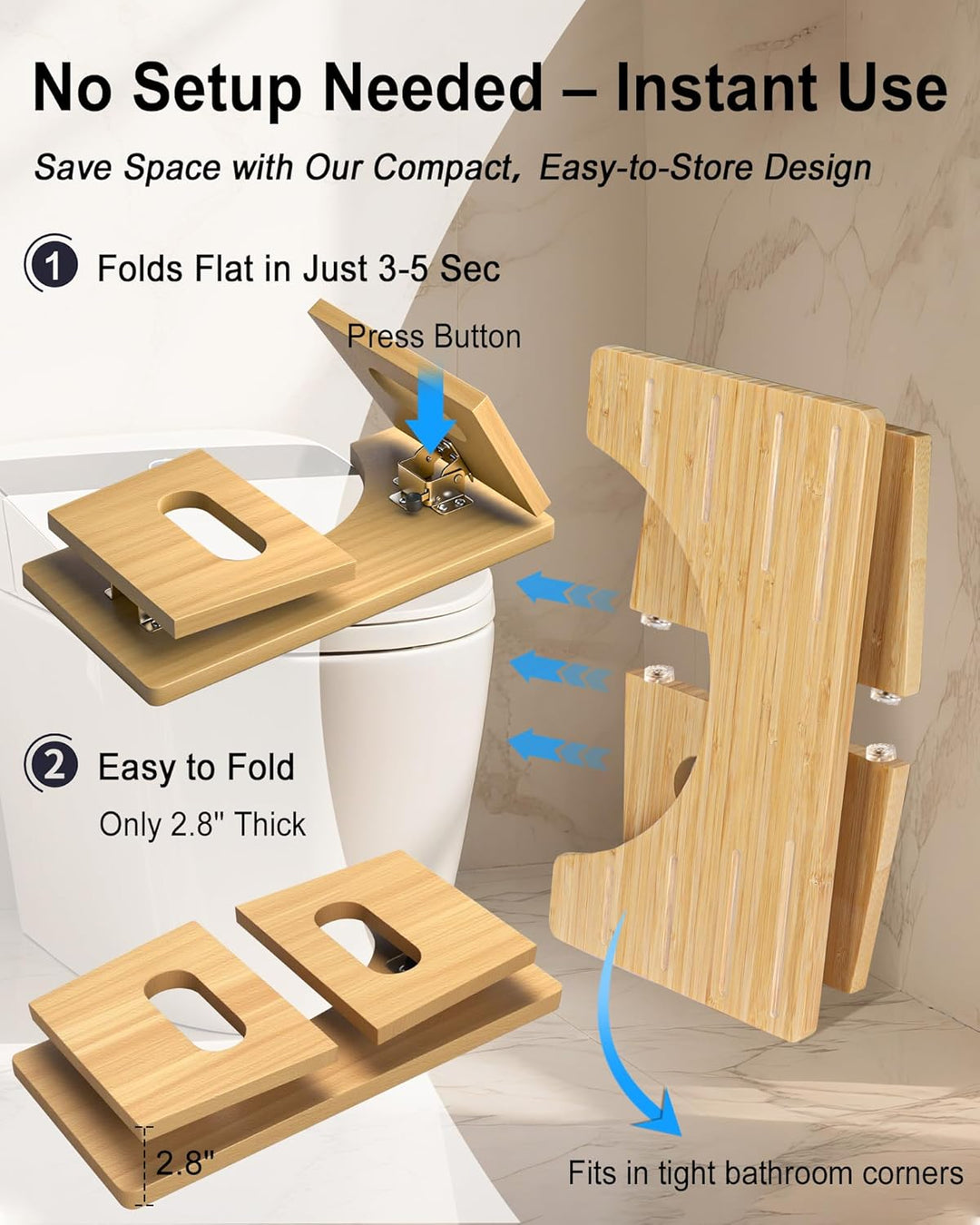 Toilettenhocker Holz – WC Hocker fur Erwachsene – Toilettenhocker Holz Klappbar - Squatty Kackhocker