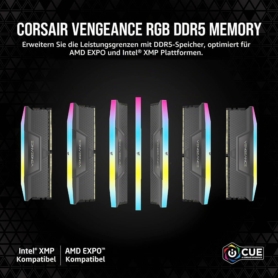 Corsair Vengeance RGB DDR5 64GB (4x16GB) 5600MHz C36 AMD-Optimierter Desktop-Speicher (Dynamische Ze