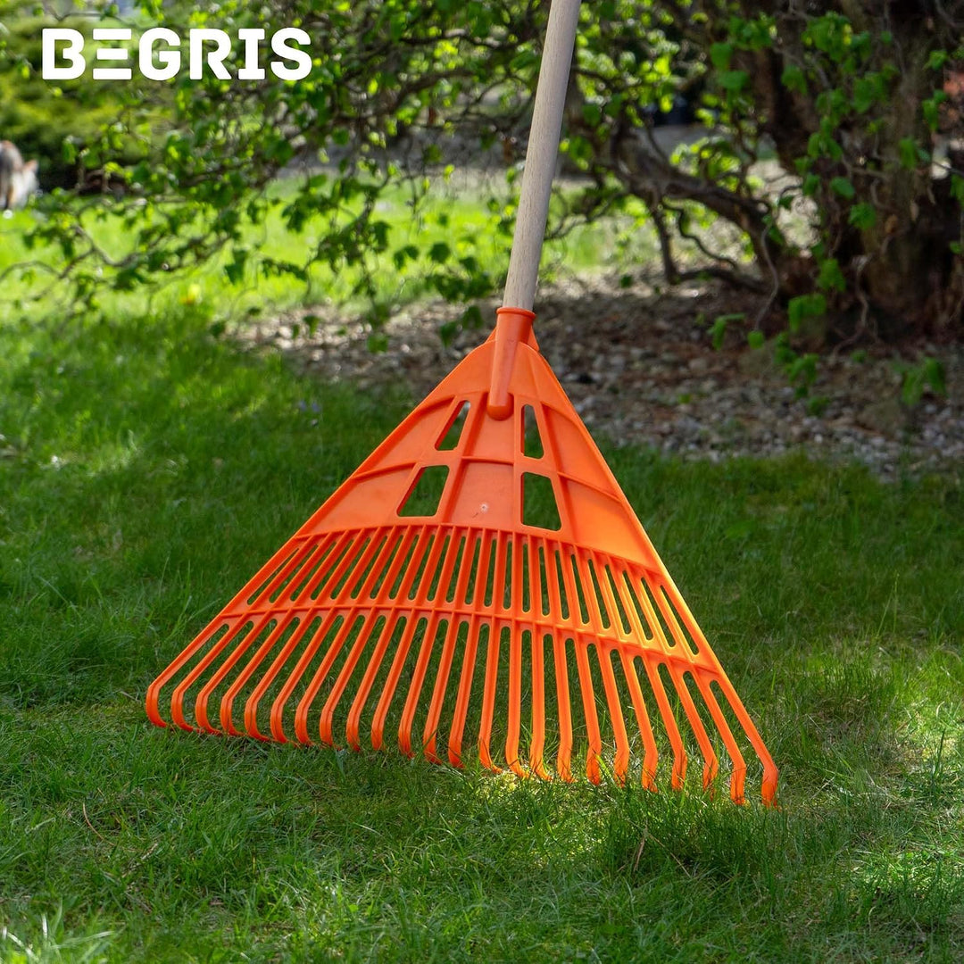 Gartenbesen für Grasblätter mit Stick 24 Zähne Leichte und Ergonomische Reche Kunststoff 61x41,5 cm