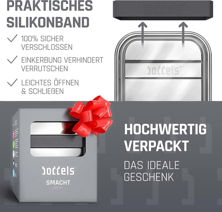 Edelstahl Brotdose mit Fächern 800ml | inkl. flexiblem Trenner | Brotbox Kinder mit Unterteilung | B