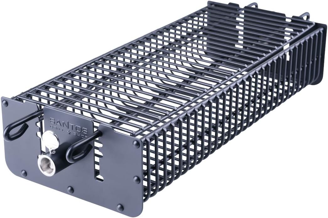 SANTOS Drehspiess-Korb für Drehspiesse (⌀ max. 11mm) - Grillkorb eckig - Grillzubehör - Fleisch, Fis