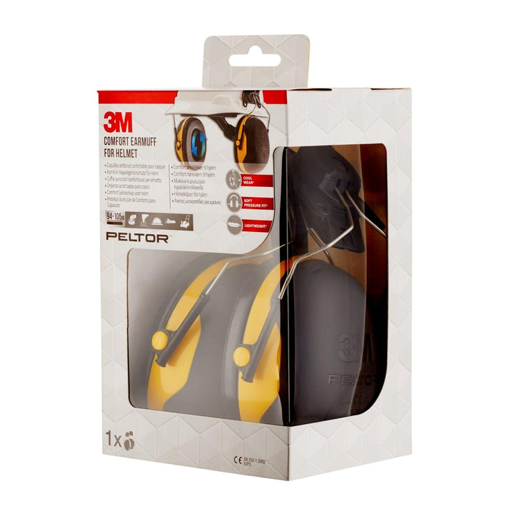 3M Peltor Komfort-Kapselgehörschutz für Helm X2P3E (94 bis 105 dB), Gelb Helmbefestigung Single, Hel