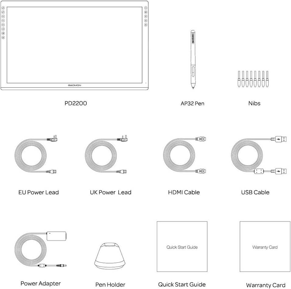 GAOMON PD2200 Grafiktablett mit Display 22 Zoll 92% NTSC Full HD Monitor und mit Standfuss, batterie