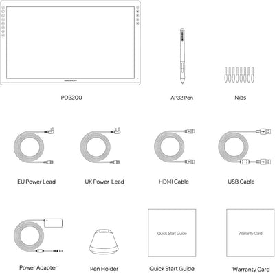 GAOMON PD2200 Grafiktablett mit Display 22 Zoll 92% NTSC Full HD Monitor und mit Standfuss, batterie