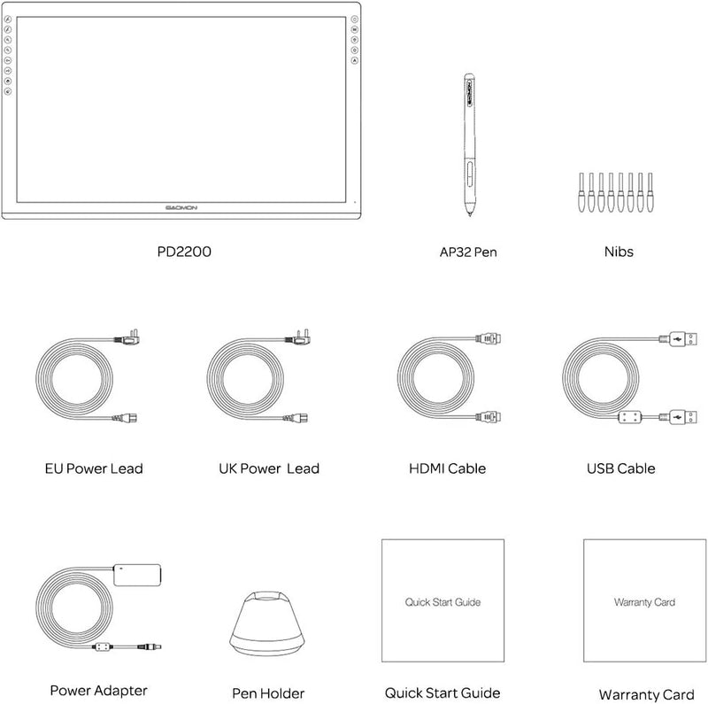 GAOMON PD2200 Grafiktablett mit Display 22 Zoll 92% NTSC Full HD Monitor und mit Standfuss, batterie