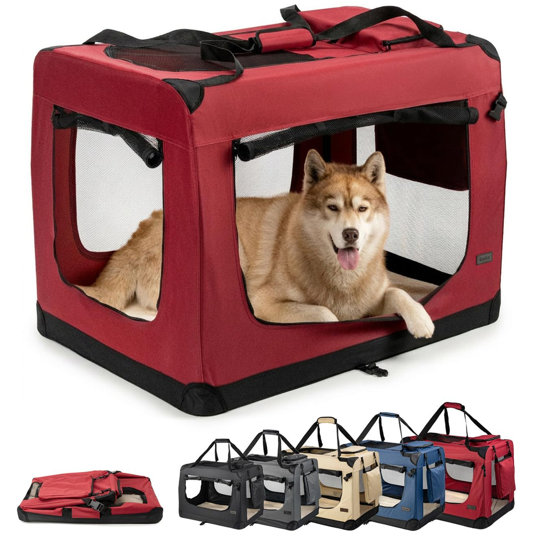 lionto Hundetransportbox faltbar für Reise & Auto, 101x69x70 cm, stabile Transportbox mit Tragegriff