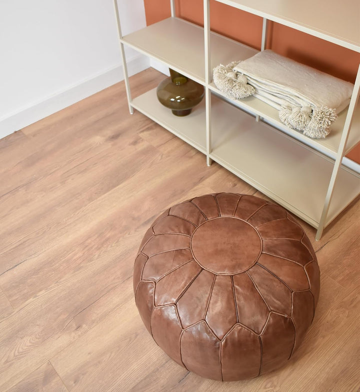 See the Good XL Echtleder Pouf - Handgefertigt - gefüllt geliefert - Ottoman Sitzsack Fusshocker Puf