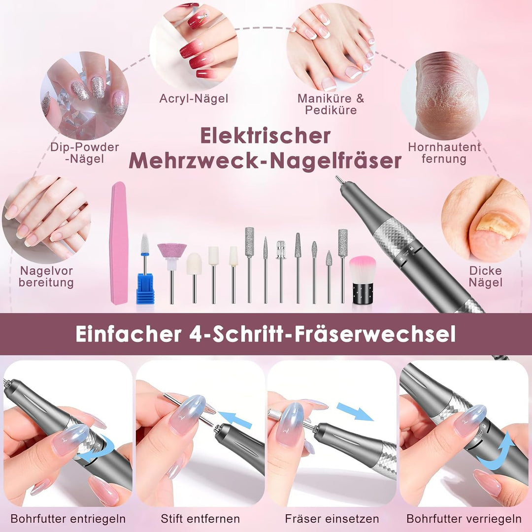Dreamhigh® Professionelle Nagelfräse 45.000 U/min, Elektrische Nagelfeile, Nagelfräser, Tragbares Ma
