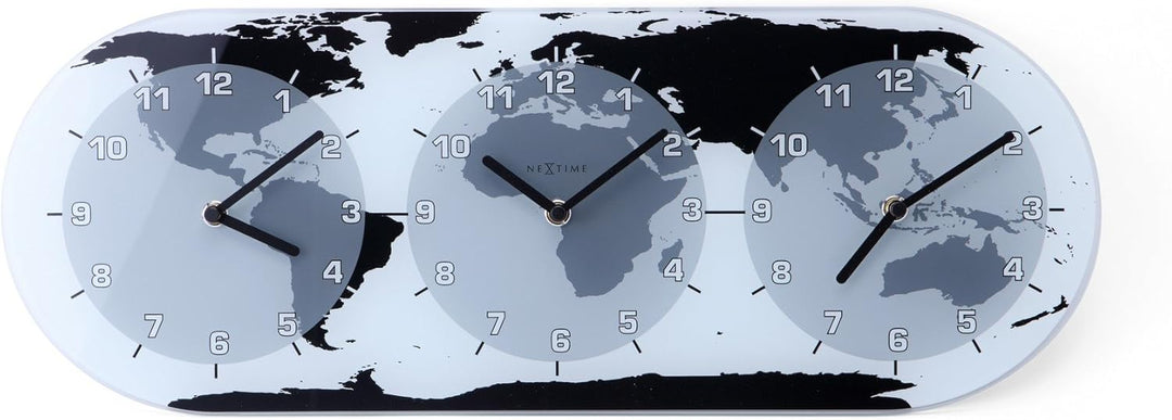 NeXtime Wanduhr "MONDIAL", mit 3 Ziffernblätter, aus Glas, 50 x 18,6 cm