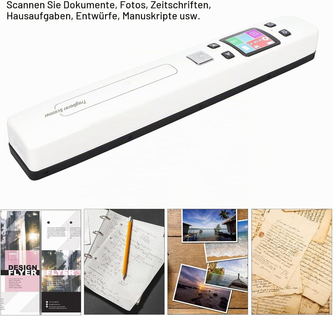 ciciglow Dokumentenscanner, 300 600 1050 DPI Tragbarer Handscanner Monochromatischer Farbmod-Belegsc