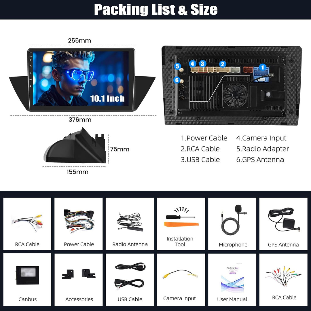 Für BMW X1 E84 2010-2016, CAMECHO 4+64G 8-Kern Android 15 Autoradio, Qualcomm 10 Zoll Wireless Carpl
