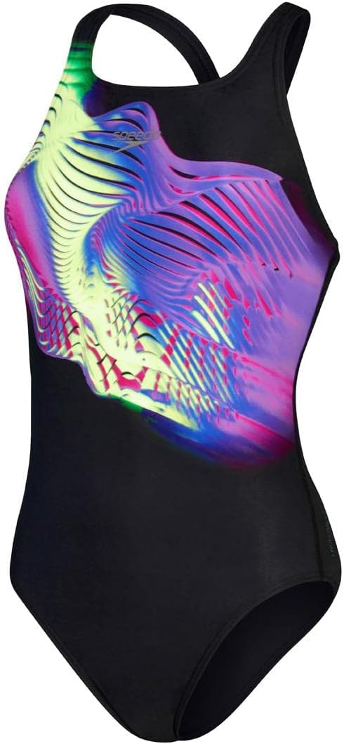 Speedo Badeanzug Damen Placement Digital Medalist 36 Schwarz, 36 Schwarz