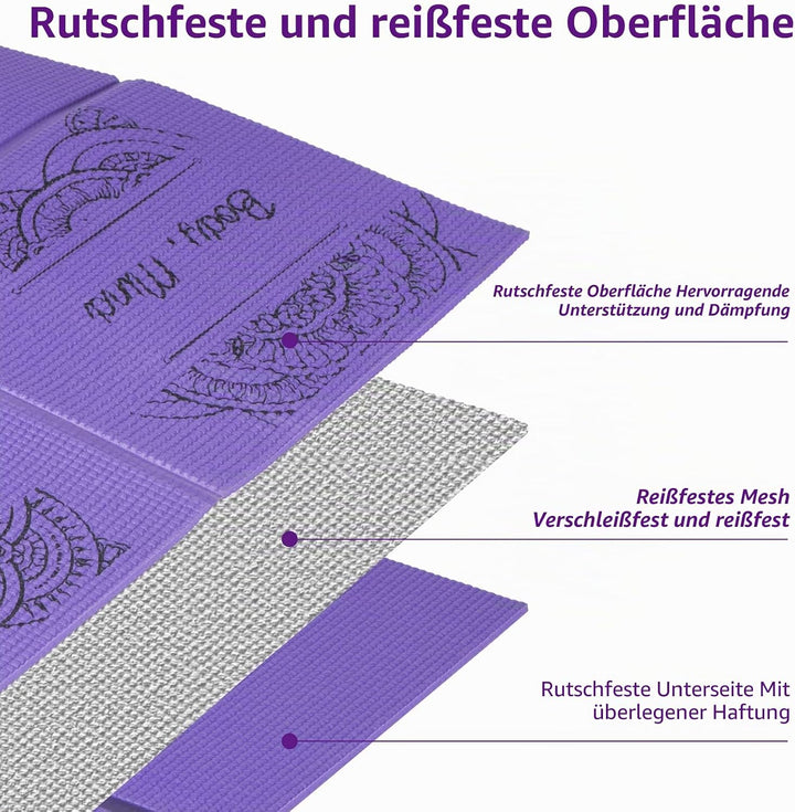 Faltbare Yogamatte für Frauen, rutschfeste Übungsmatte für Home Gym, Reise Yoga Set mit Stretch Stra