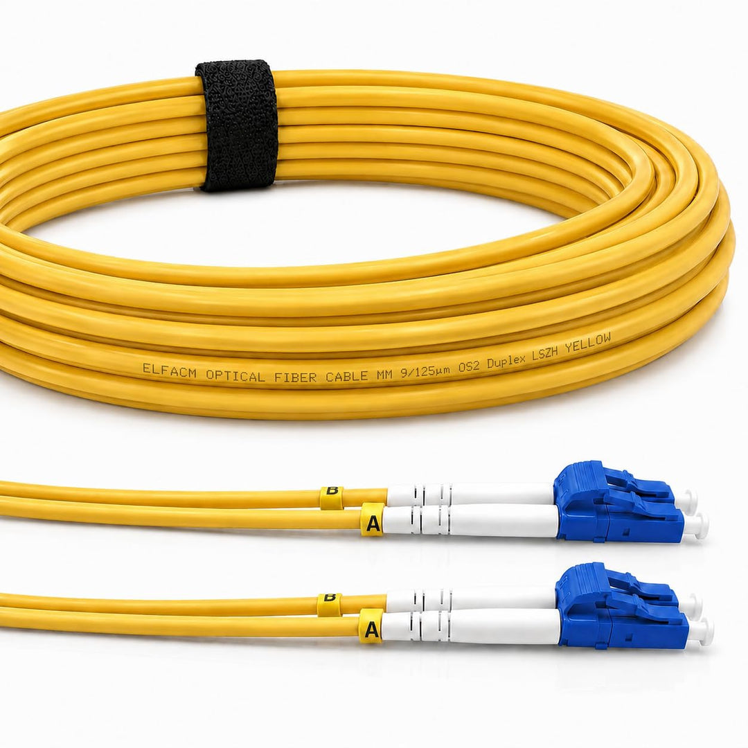 Elfcam® - LWL Glasfaser-Kabel LC/UPC auf LC/UPC Stecker, Duplex Singlemode 9/125μm OS2 Patchkabel, L