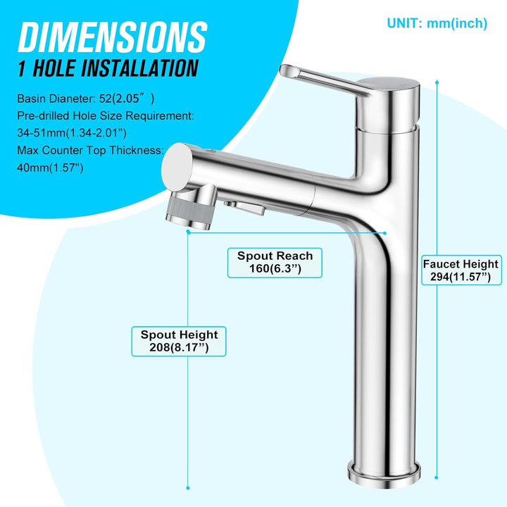 CREA Hoch Wasserhahn Bad Waschtisch Armatur Waschbecken, Einhebelmischer Badarmatur Waschtischarmatu