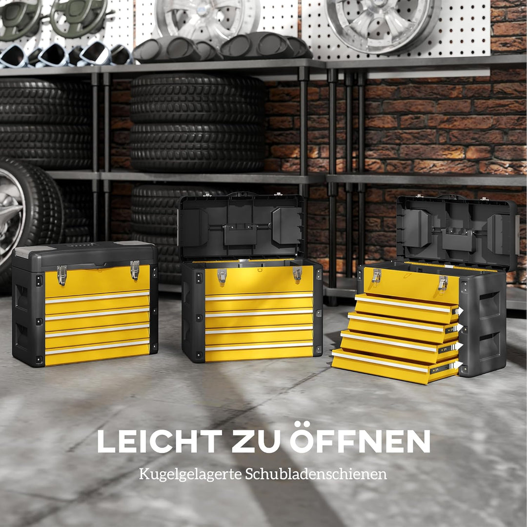 HOMCOM Werkzeugkoffer leer, robust Werkzeugkasten mit 4 Schublade Fächer Tragegriff, Werkzeugkiste W