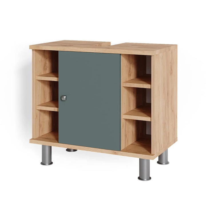 Vicco Waschbeckenunterschrank Fynn, Goldkraft Eiche/Grün, 60 x 54 cm Goldkraft Eiche 60x54x32 cm, Go