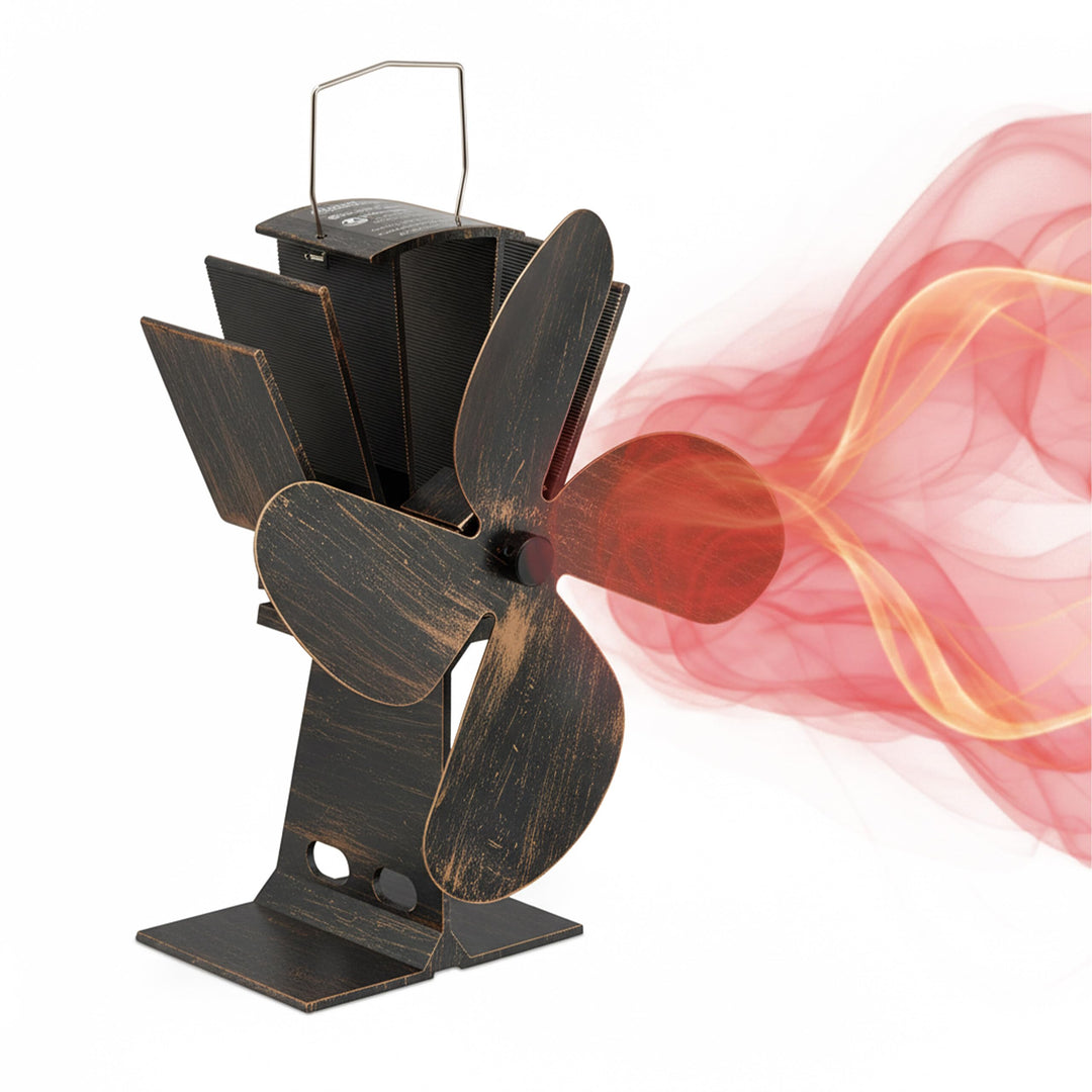 Relaxdays Ofenventilator ohne Strom, geräuscharm, für Kamin & Ofen, hitzebetrieben, 4 Blätter, Kamin