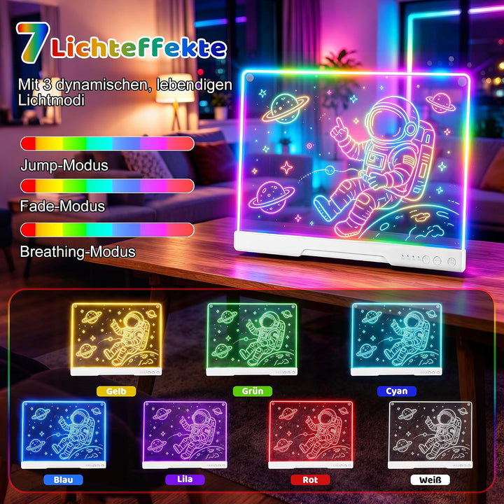 19 Zoll LED Zeichenbrett Kinder, Wiederaufladbare LED Maltafel 40x30cm, Geschenk Jungen Mädchen 3 4