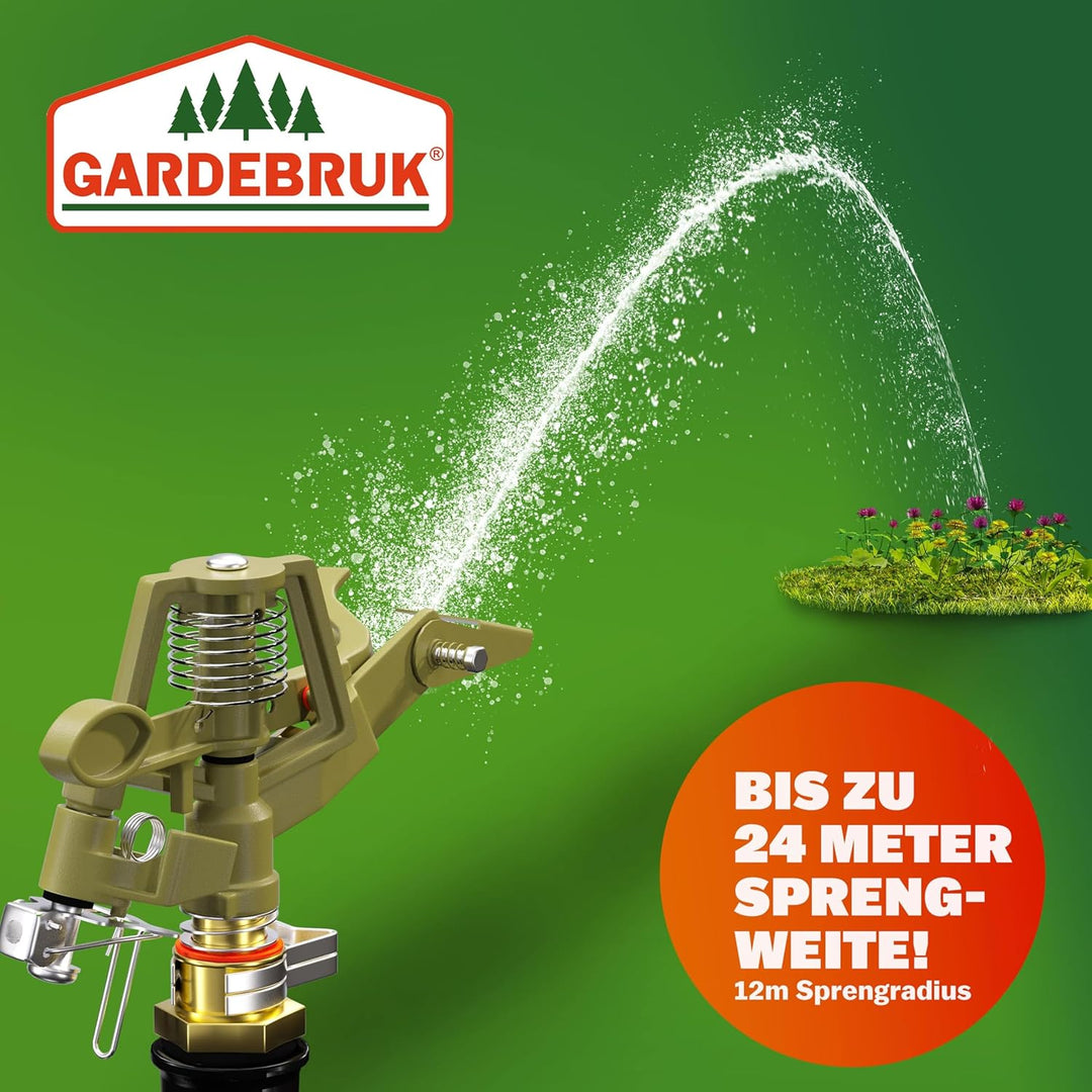 GARDEBRUK® Sprinkler mit Teleskopstativ Erdspiess Sprengweite bis 24m Garten Impulsregner Rasenspren