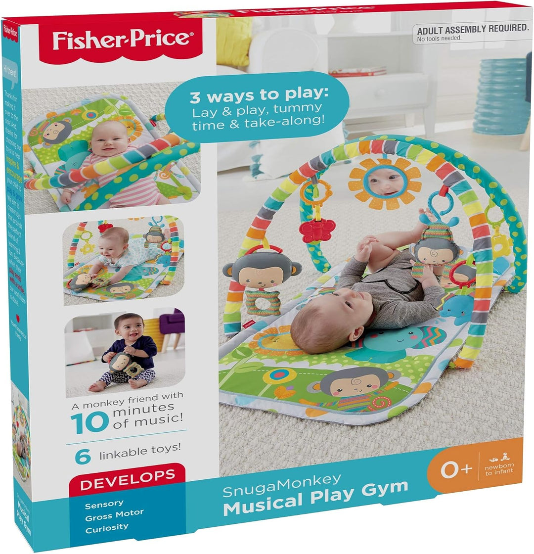 Fisher-Price CLJ42Musik-Äffchen Spielcenter, Krabbeldecke mit zweiSpielbögen, inkl. 6 Spielzeugen, B
