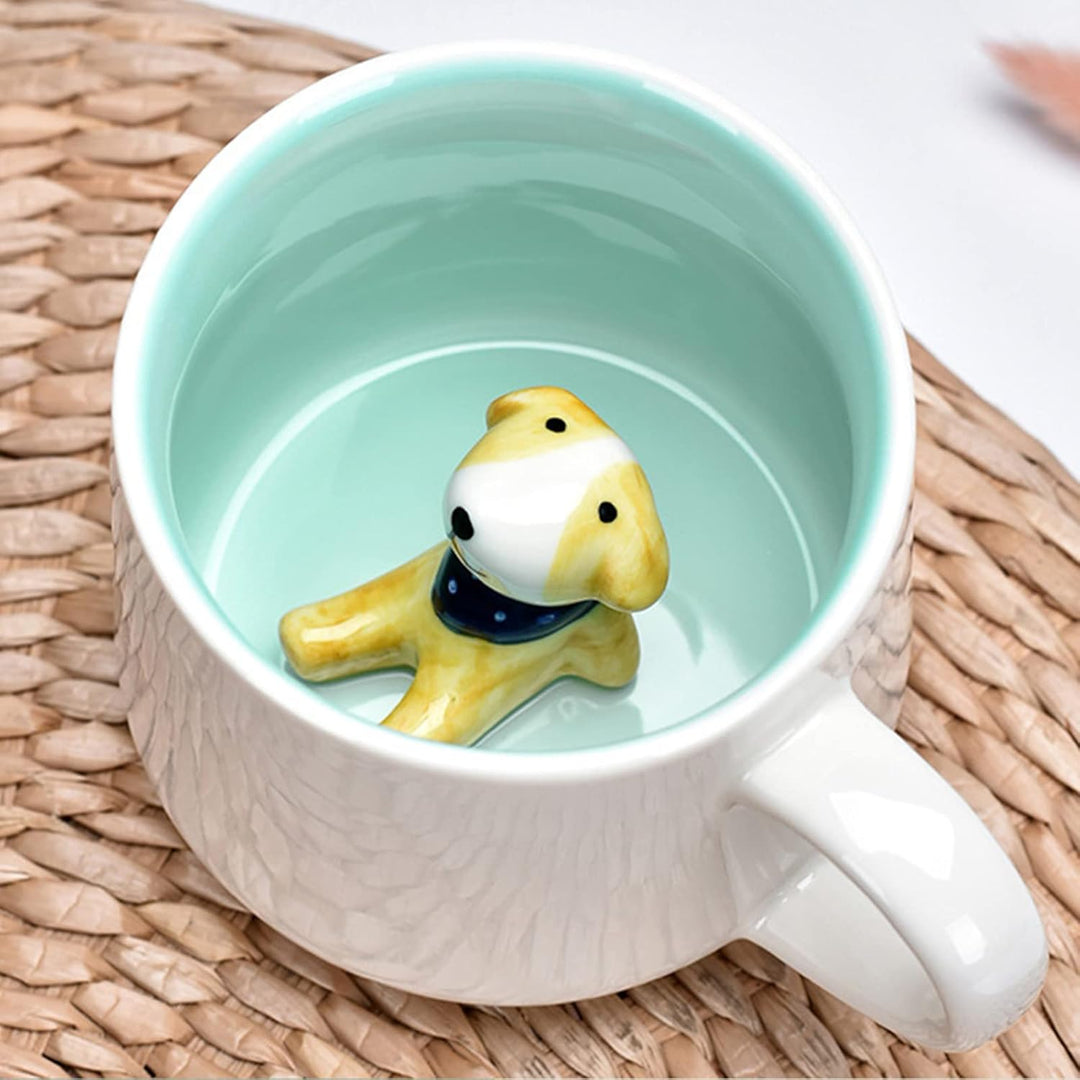 Hund Tasse Lustige Kaffeetasse Hund Tasse 3D Geschenk Keramik Teetasse mit Löffel Untersetzer Tee Ka