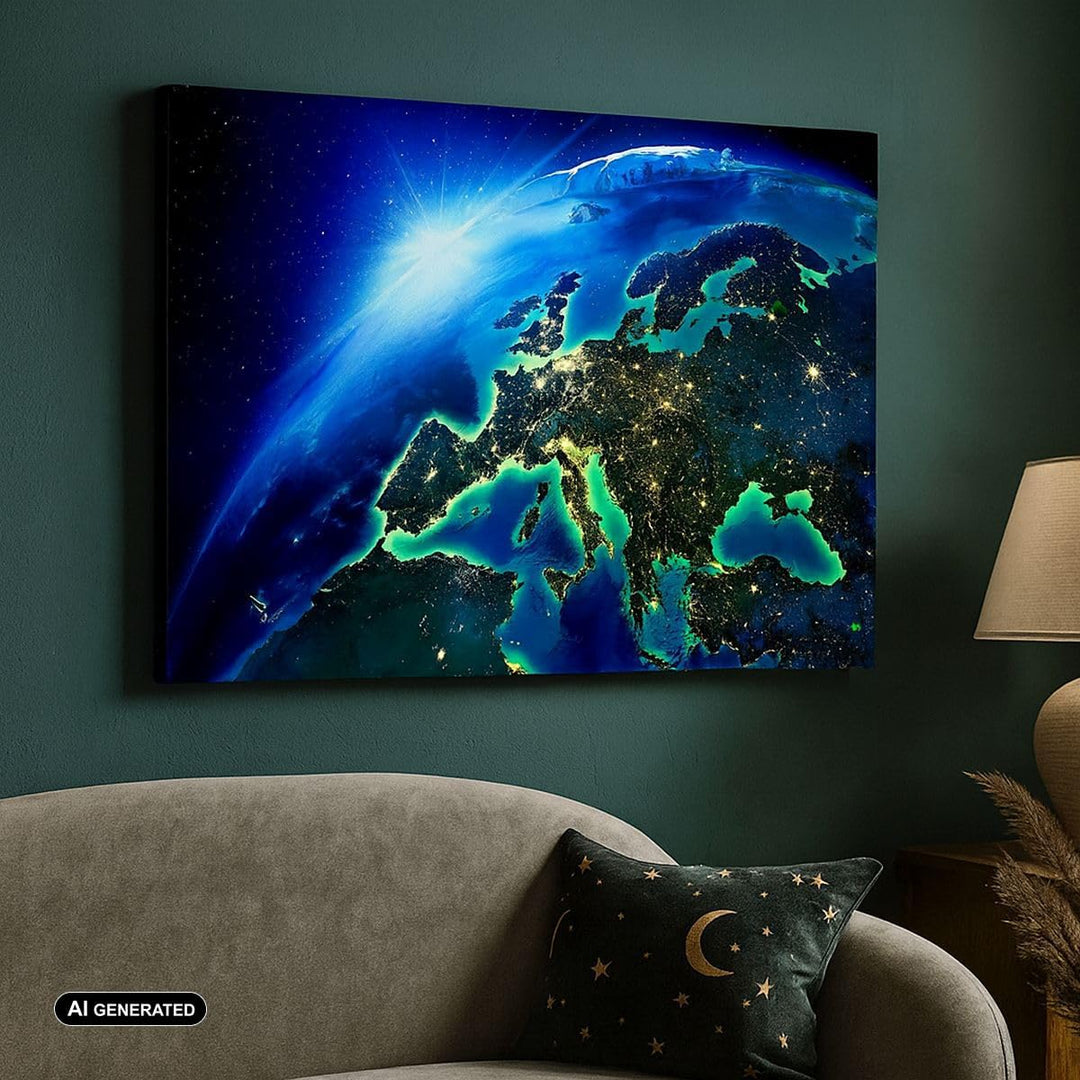 ARTTOR Bilder auf Leinwand Nacht raum welt ansicht Leinwandbild 70x50cm Wandbilder Dekoration Wohnzi