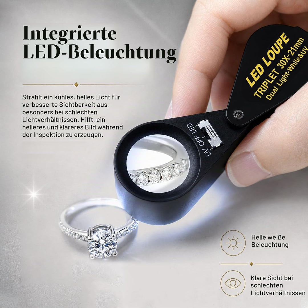 30-fache Vergrösserung Schmuckedelupe mit UV &amp; 6 LED-Juwelierstempel und Münzsammler, 30-fache Vergr