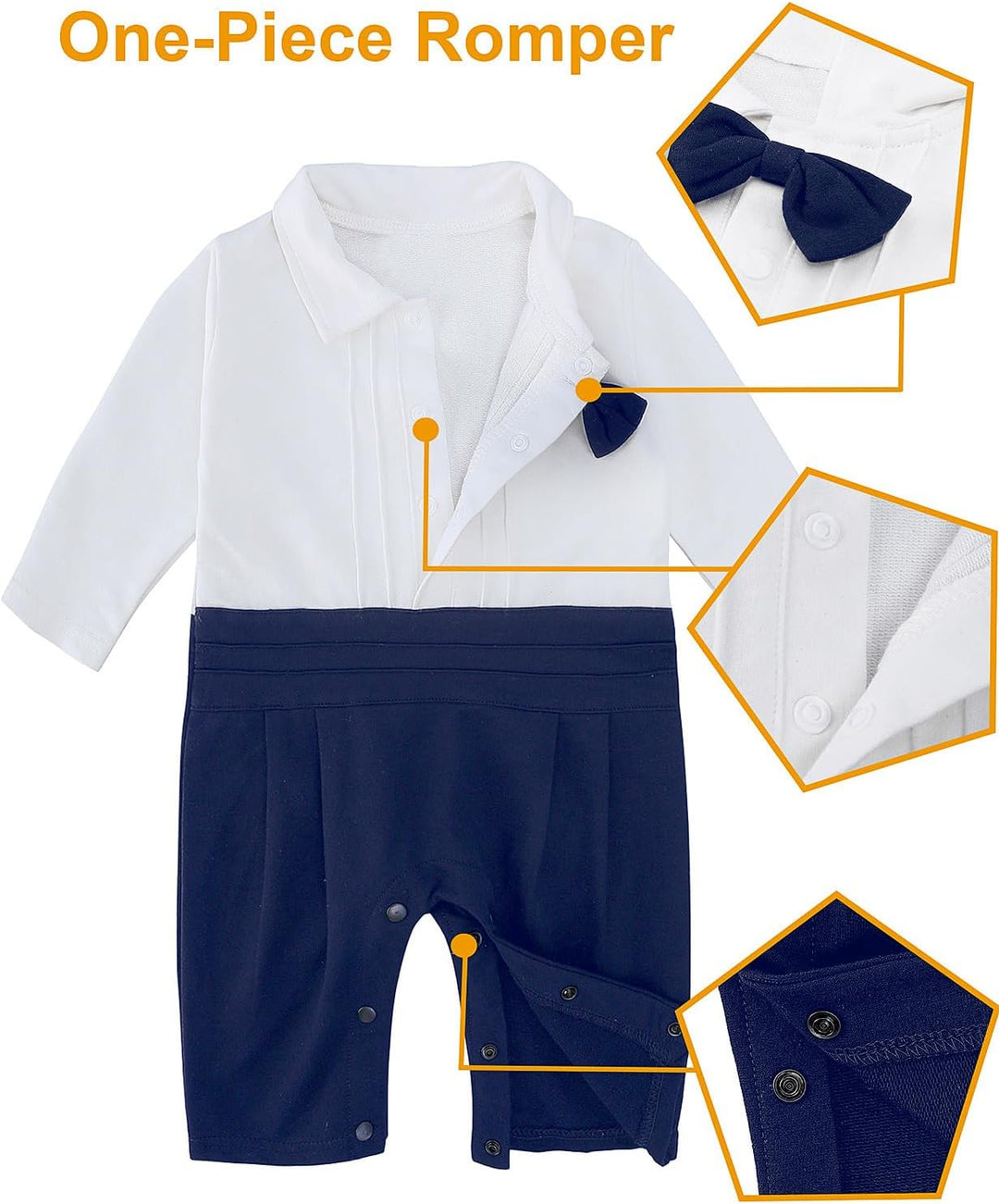 Baby Junge Gentleman Strampler, 2pcs Anzug Set Hochzeit Outfit mit Mantel, 6-24 Monate, Marineblau