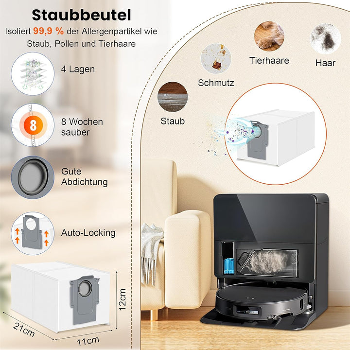 26 Stück Zubehör für Roborock Saros 10 Saugroboter, 2 Hauptbürste 6 Staubbeutel 4 Wischtücher 4 Seit