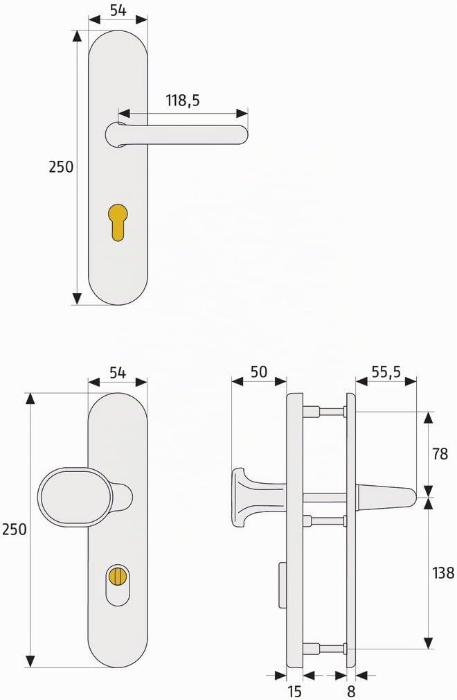 ABUS Tür-Schutzbeschlag KLZS714 F1 aluminium für Feuerschutztüren 42558 F1 Aluminium Wechselgarnitur