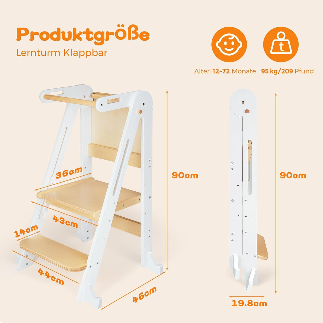 Lernturm Klappbar, Montessori Learning Tower, Multifunktionaler Lernturm ab 1 Jahr klappbar, Platzsp