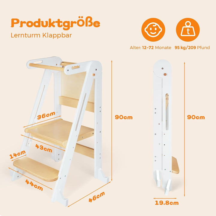 Lernturm Klappbar, Montessori Learning Tower, Multifunktionaler Lernturm ab 1 Jahr klappbar, Platzsp