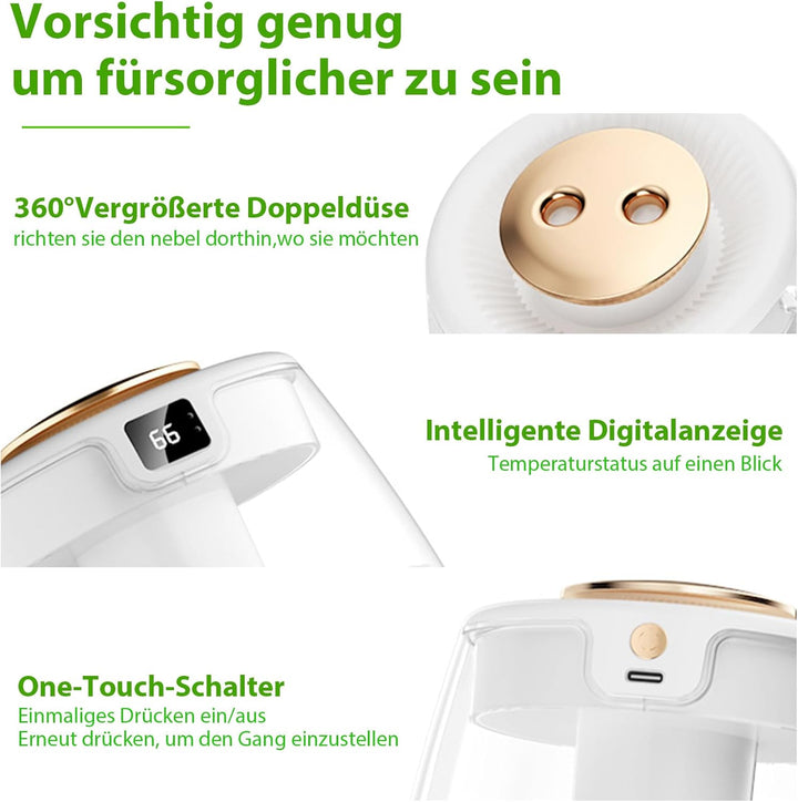 Luftbefeuchter, 1L Leise Humidifier mit 2 Loch, Luftbefeuchter mit leiser USB-Digitalanzeige, 2 Nebe