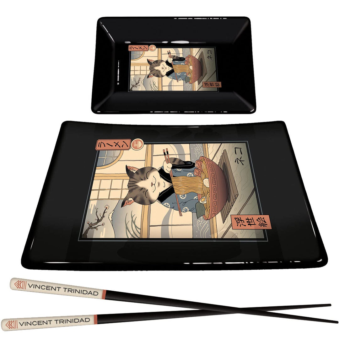 Pyramid International Vincent Trinidad Sushi-Set mit Keramik-Sushi-Platte, Dip-Tablett und lackierte