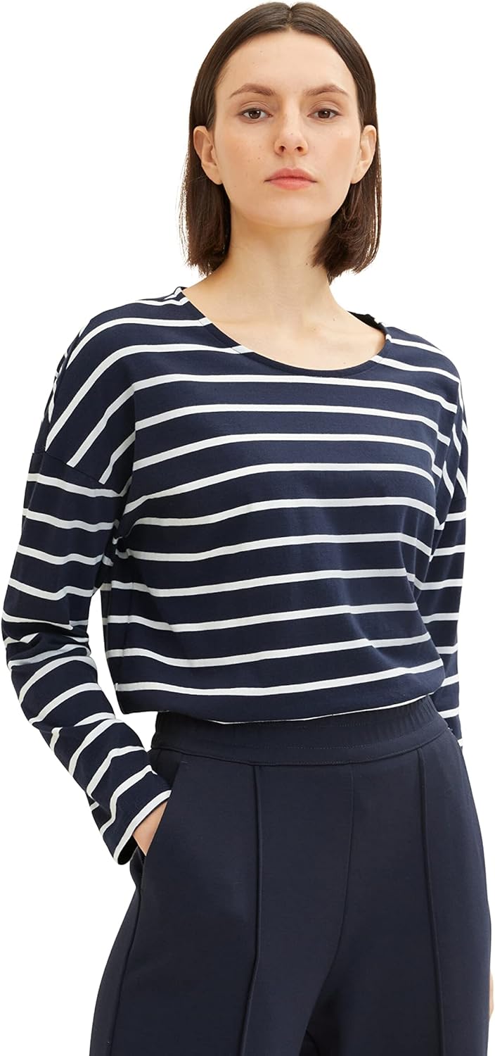 TOM TAILOR Damen Langarmshirt mit Streifen XXL 31540 - Navy Offwhite Stripe, XXL 31540 - Navy Offwhi