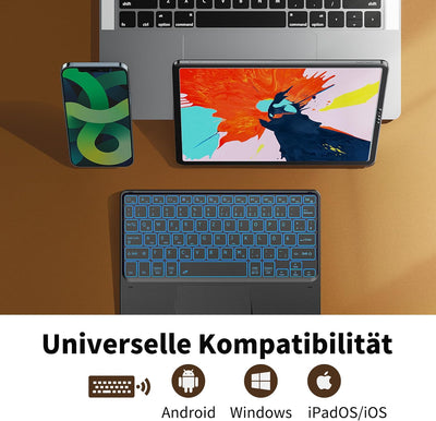 CACOE Tastatur mit Touchpad, QWERTZ Tastatur Kabellose mit 7 Farben Beleuchtete kompatibel mit iPad,