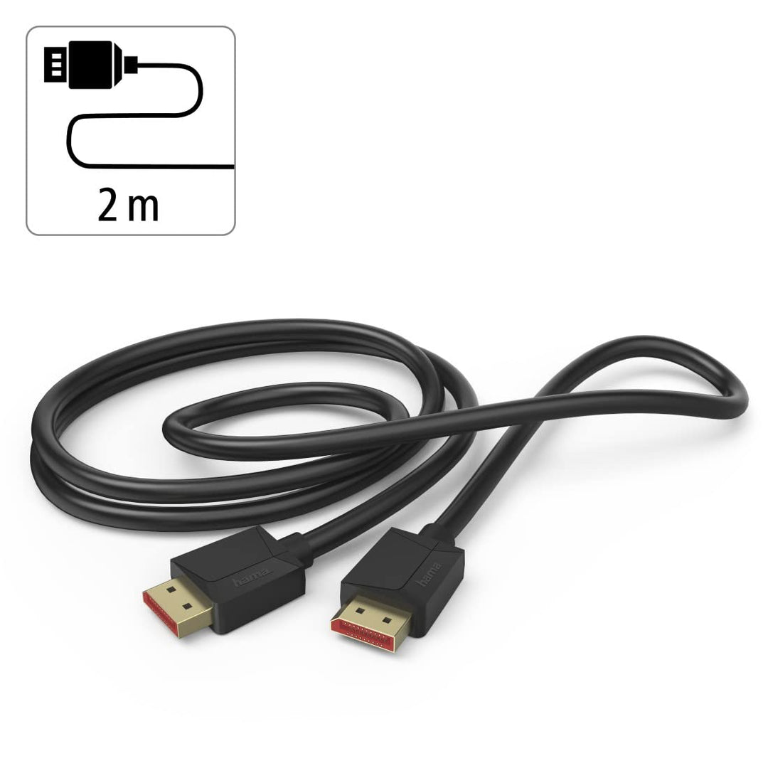 Hama Displayport Kabel 2m lang DP Kabel 1.4 (Display Port Cable mit Ultra HD 8k @ 60 Hz, Monitorkabe