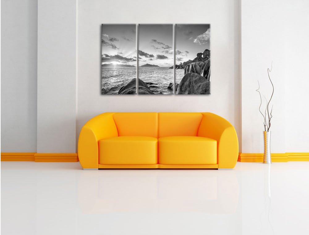 Pixxprint Sonnenuntergang Seychellen als Leinwandbild/Grösse: 3Teilig / Wandbild/Kunstdruck/fertig b